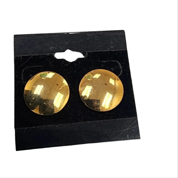 VINTAGE GOLD TONE ROUND STUD EARRINGS - Picture 1 of 2